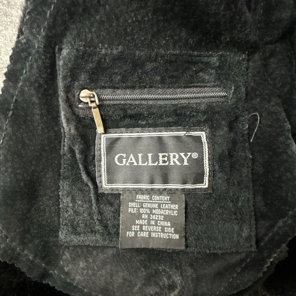 Gallery Genuine Suede Leather Coat Womens Sz M Black Faux Fur Lining & Trim Warm - Picture 7 of 12
